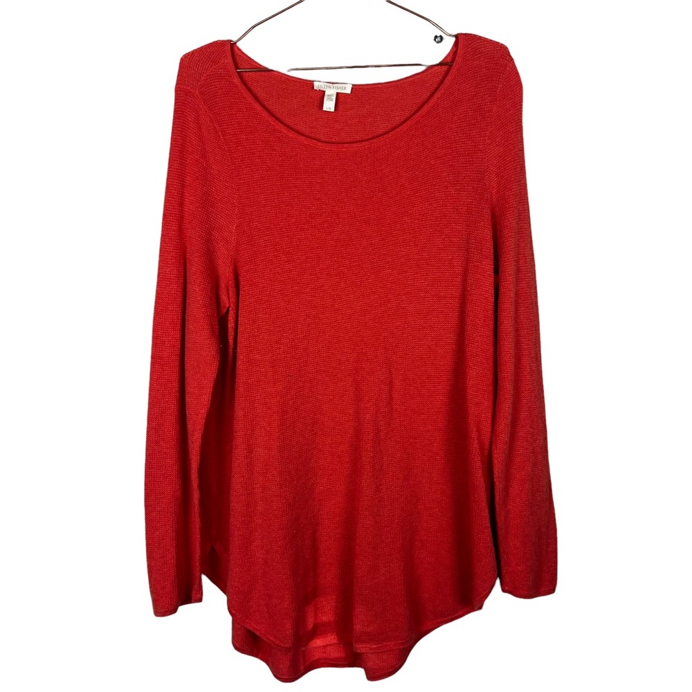Eileen Fisher Orange Waffle Knit Thermal Organic Cotton & Cashmere Blend FLAWED
